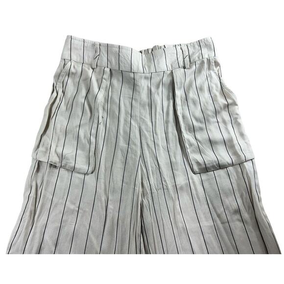 Luna Moon Beige Striped Wide Leg Paper Bag Pants Sz M Relaxed Comfy Pockets - Picture 3 of 6